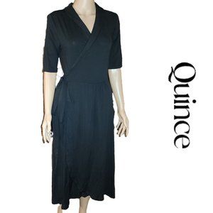 Quince Tencel Jersey Midi Wrap Dress NWOT Black Med